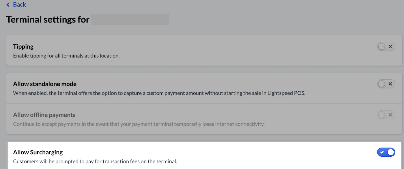 Surcharging settings