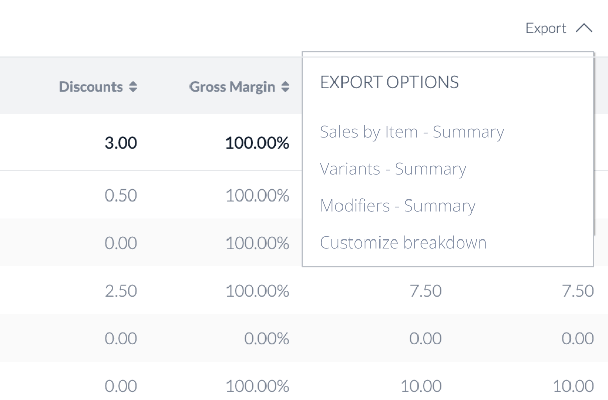 Export options