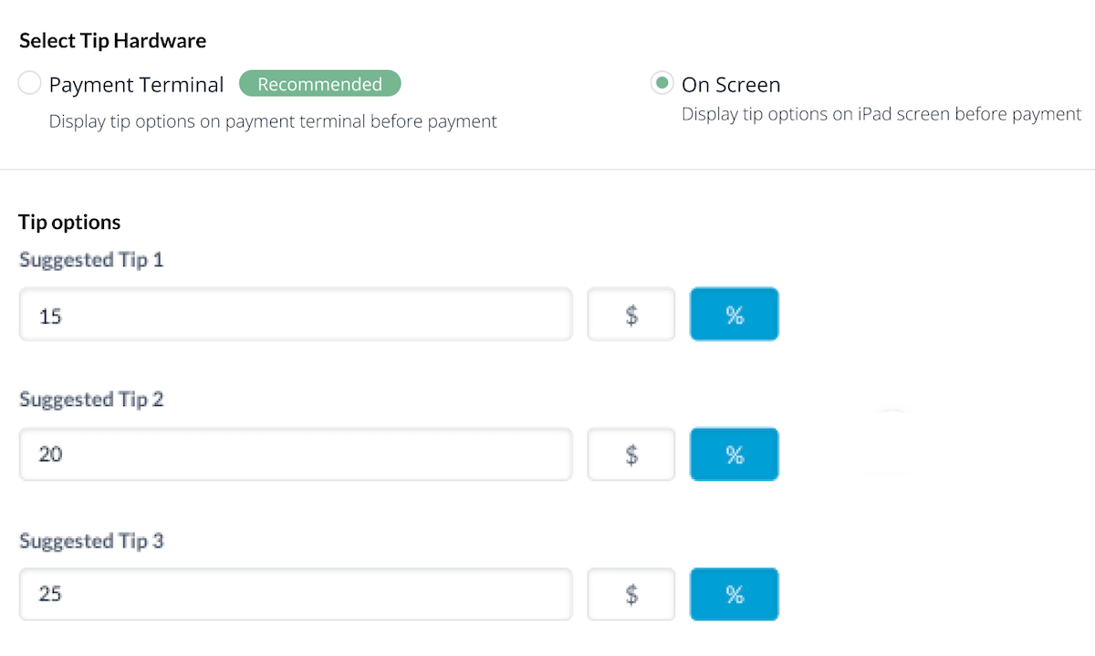 On screen tip options, Back Office.