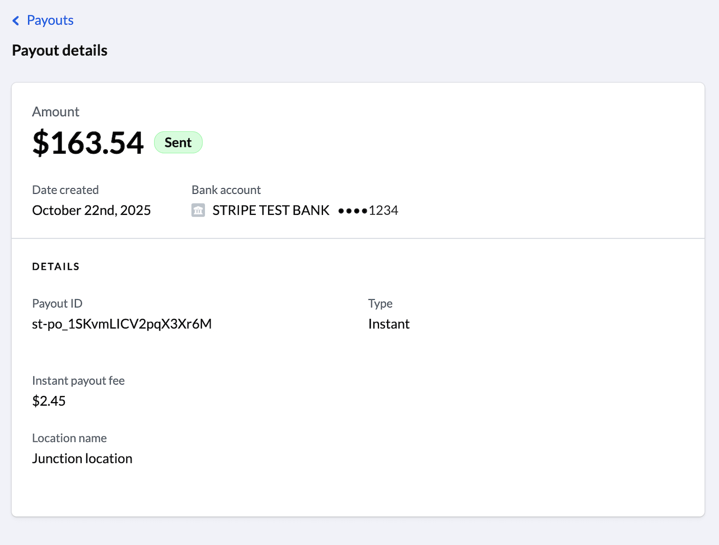 Payout details for an instant payout received.