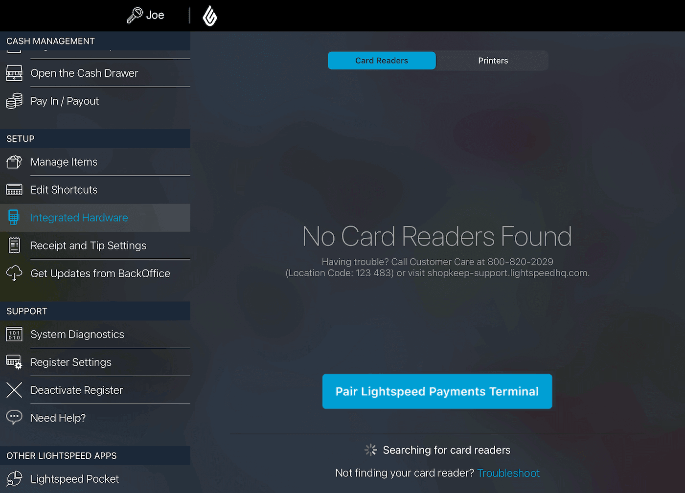 Pair Lightspeed Payments Terminal button.