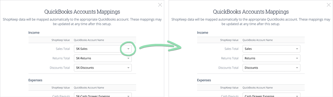 Quickbooks account mapping.