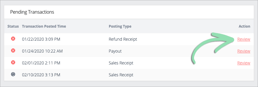 Quickbooks integration view pending transactions review.