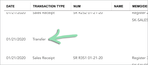 Quickbooks select transfer to view.