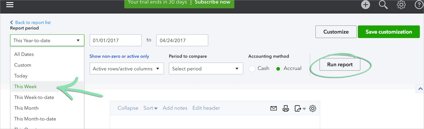 Quickbooks run report.
