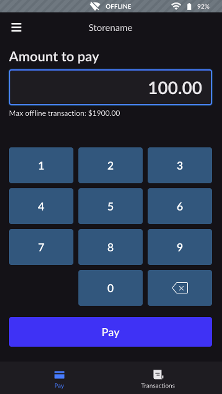 Pre-payment screen where a value can be manually entered.