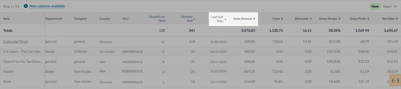 Columns view emphasizing headers with arrows.